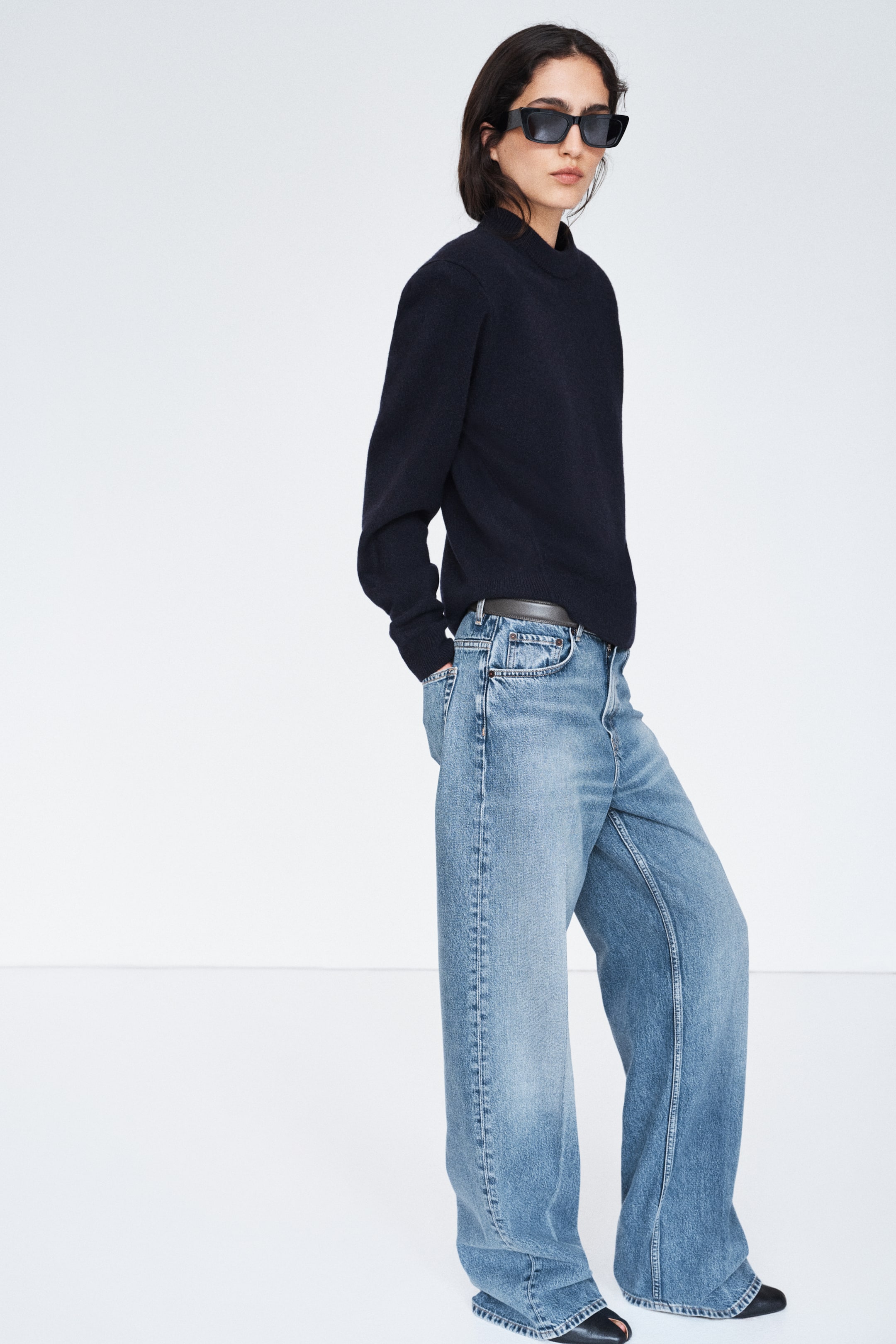 Wool-Blend Sweater with Shoulder Pads