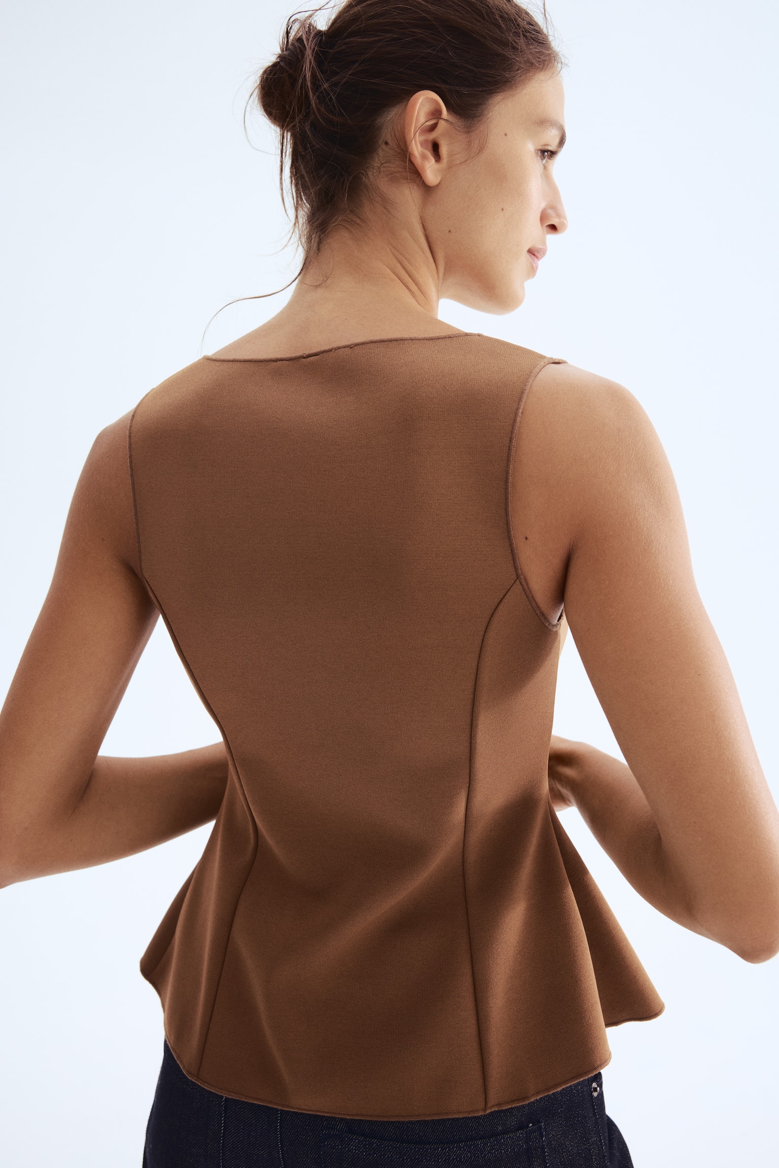 Peplumlu Yelek - Kahverengi/Beyaz/Sarı-yeşil - 5