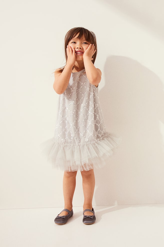 Sequined tulle dress - Light grey - 4