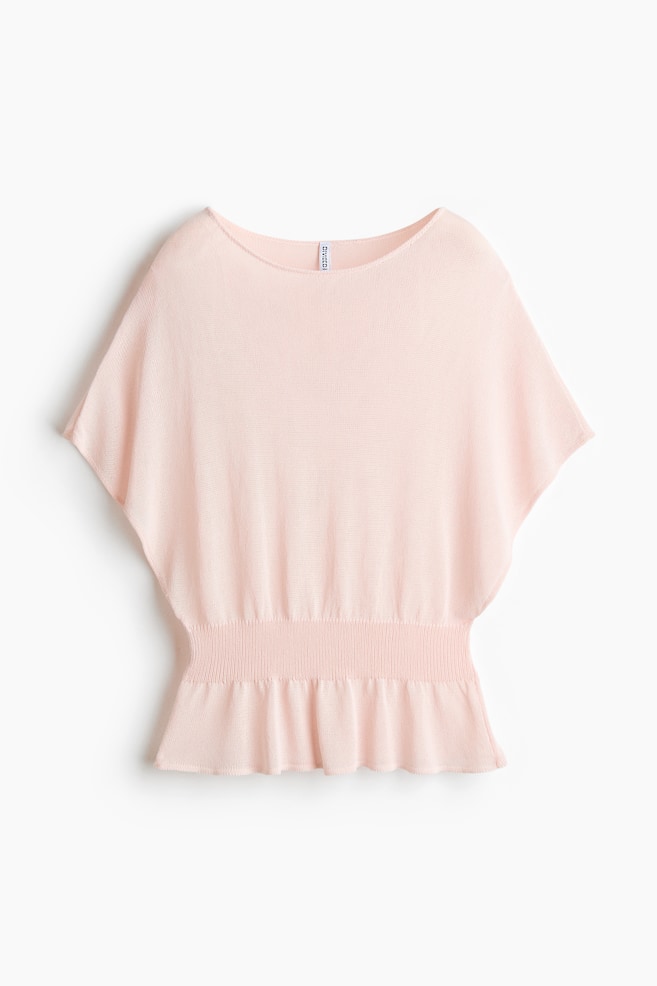 Knitted boat-neck top - Light pink/Light yellow/Dark brown - 1