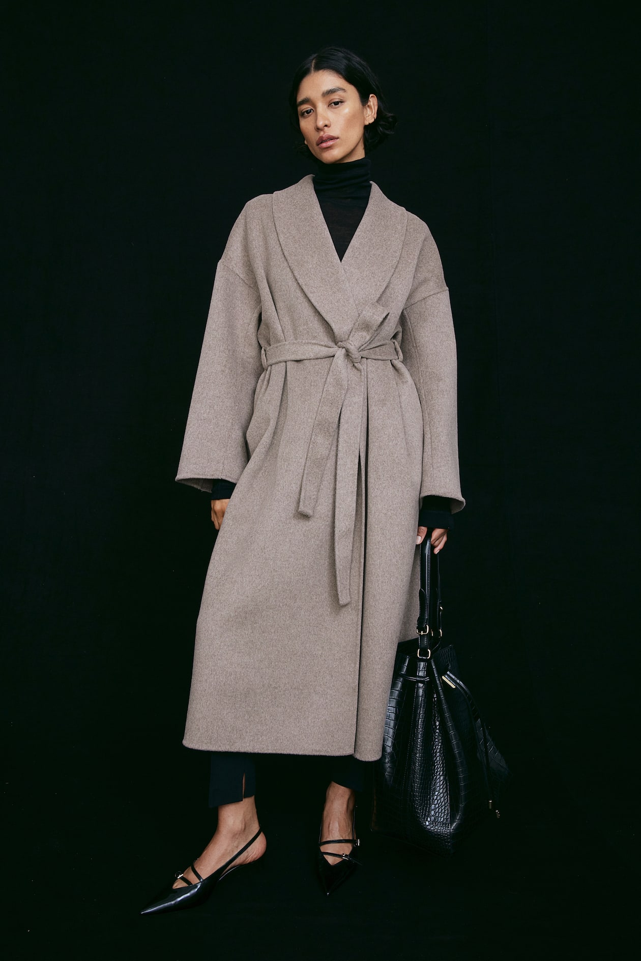 Wool Blend Coat H And M Grey Coat Wool-blend Tie-belt Coat Light