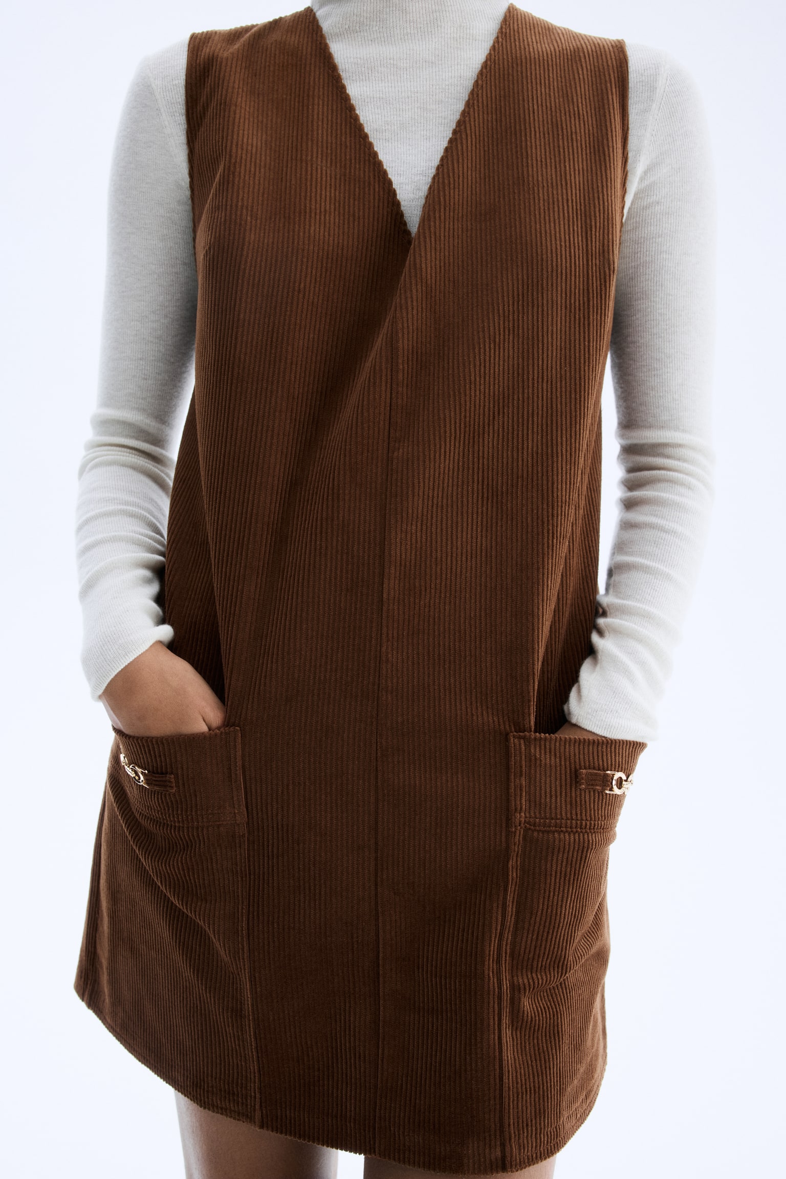 Robe droite en velours côtelé - Marron - 5