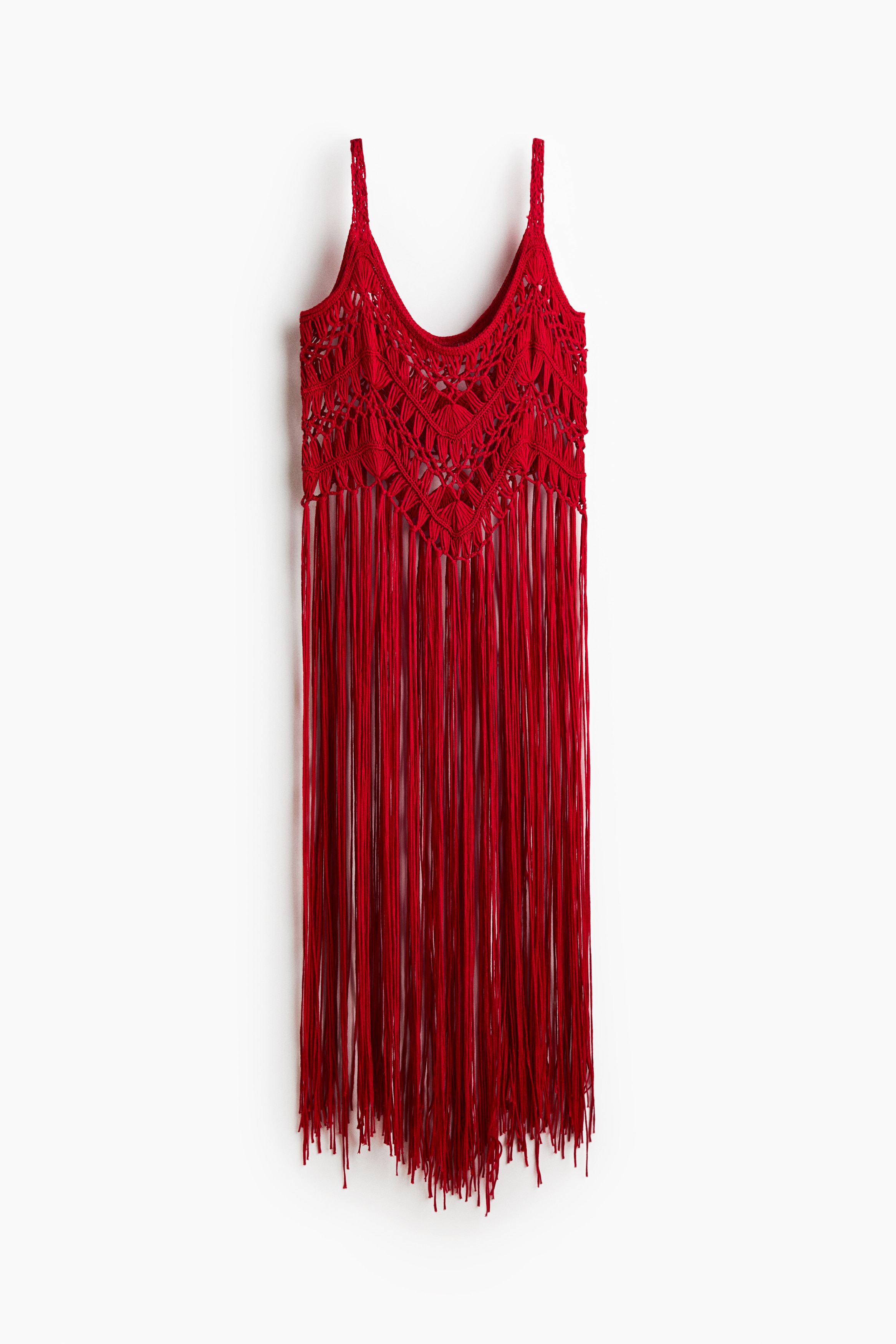 Top in maglia traforata con frange