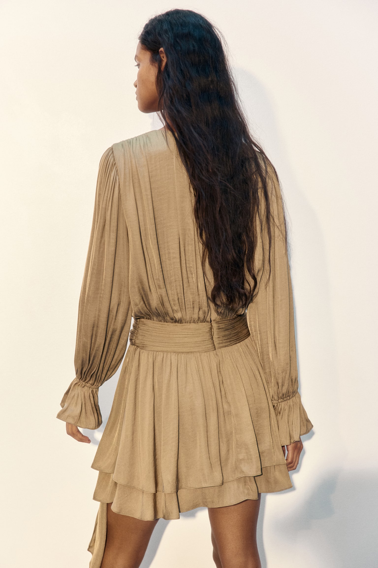 Knot-detail draped dress - Khaki green/Powder pink - 3