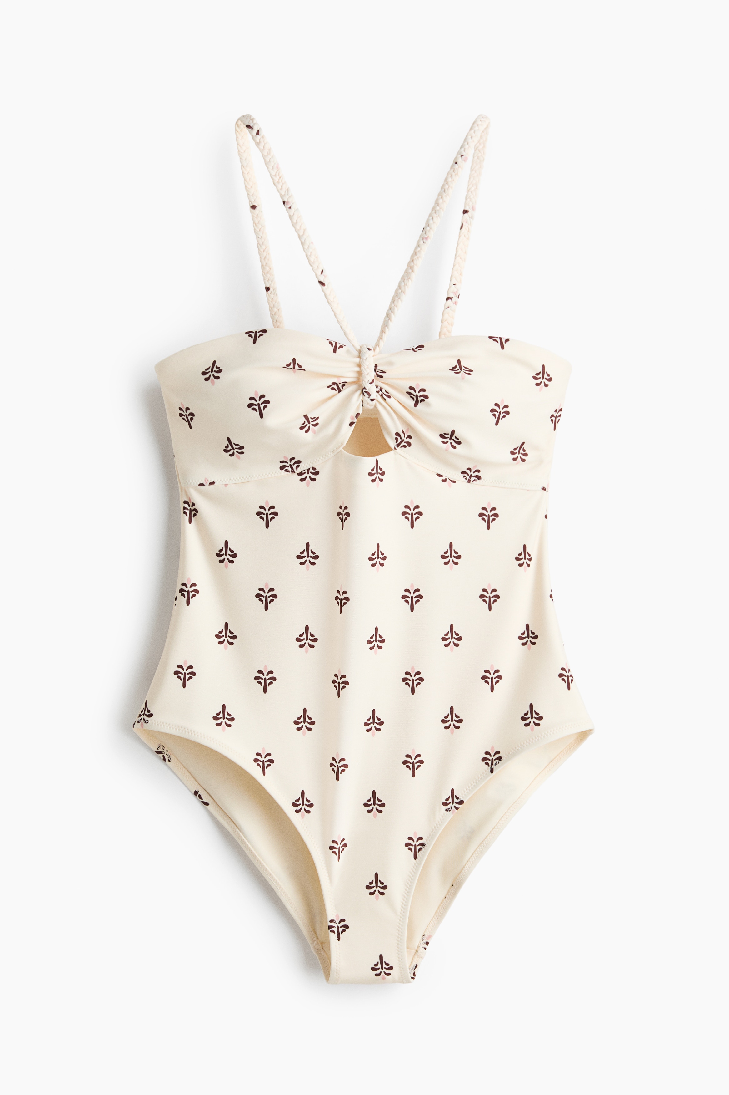 Padded-Cup Swimsuit - White/patterned/Dark brown/Yellow