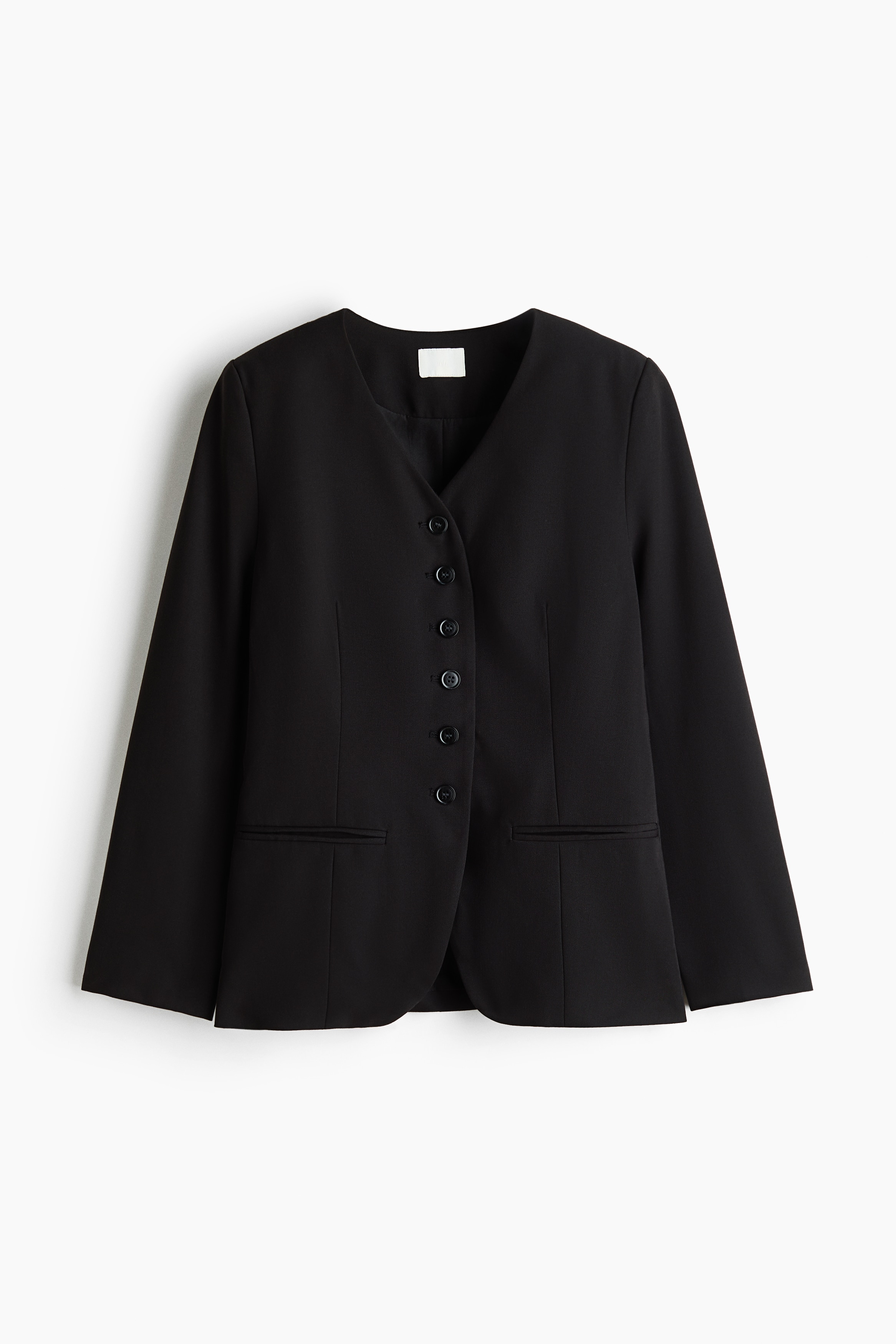 Lapelless twill blazer - Black/Grey