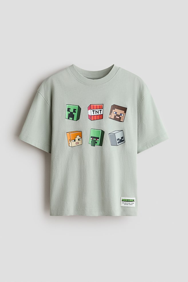 Printed Cotton T-Shirt - Dusty turquoise/Minecraft/Navy blue/Marvel Comics/White/Marvel Comics/Dark brown/Jurassic World - 1