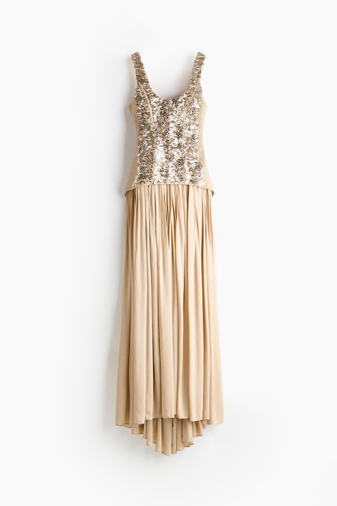 Robe corset à paillettes - Beige - 1