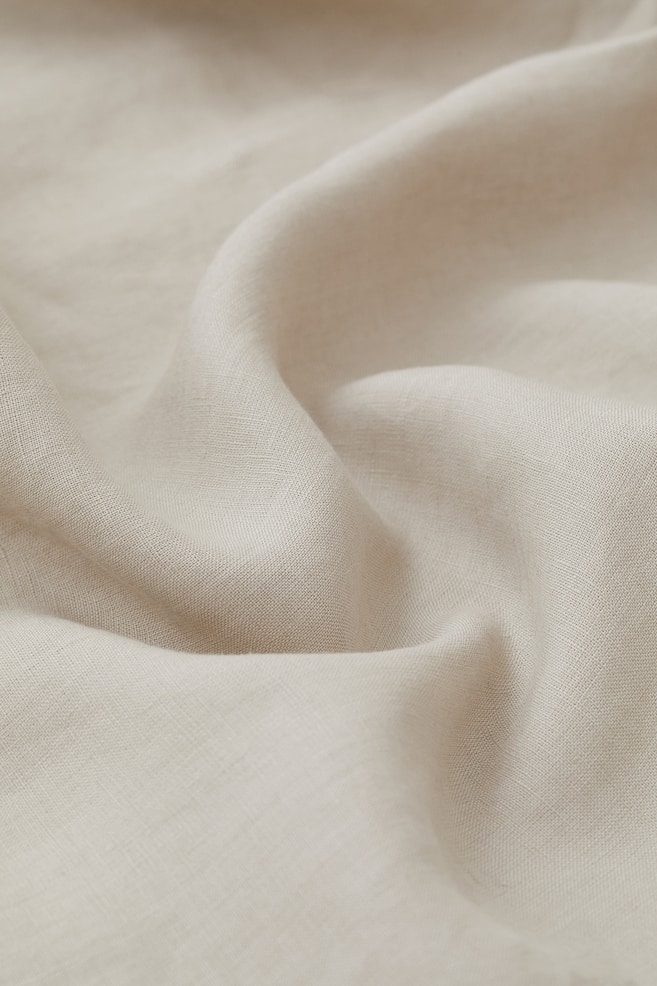 Dubbel sängkappa i tvättat linne - Beige/Vit     - 3