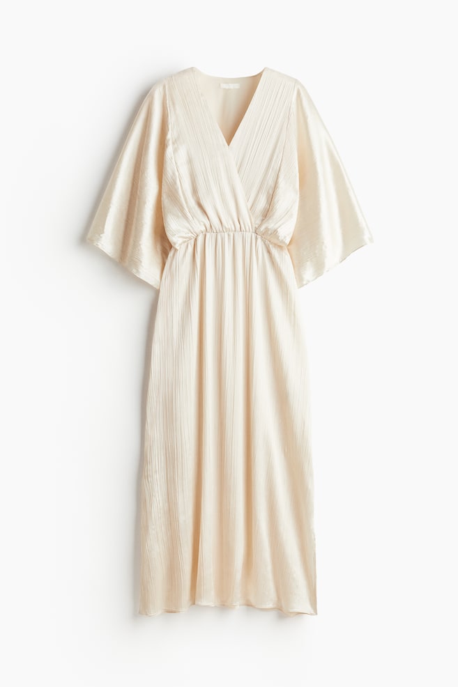 Robe caftan avec taille marquée - Beige clair/Rouge vif - 1
