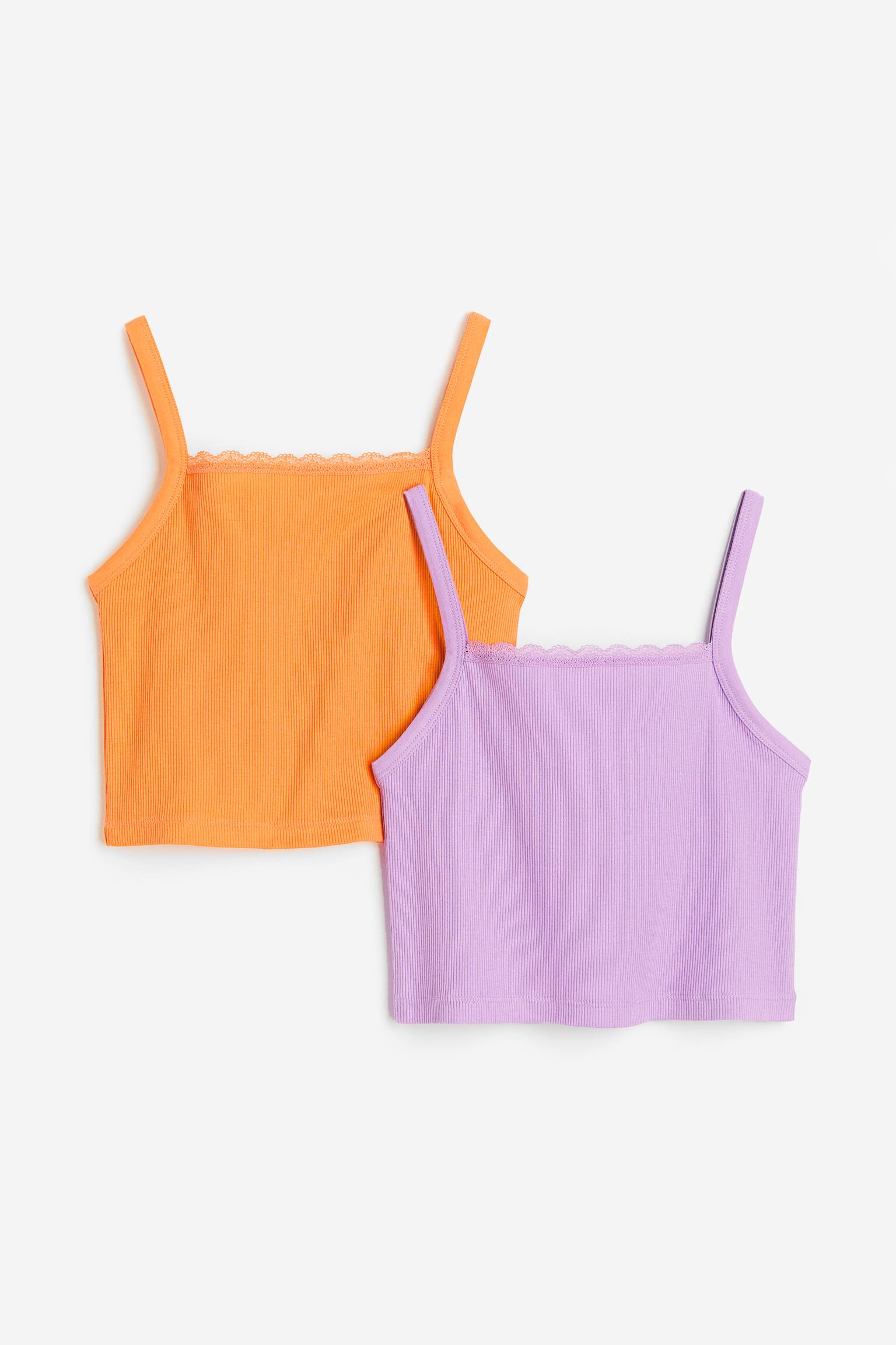 2-pack lace-trimmed strappy tops - Bright orange/Lilac - 1