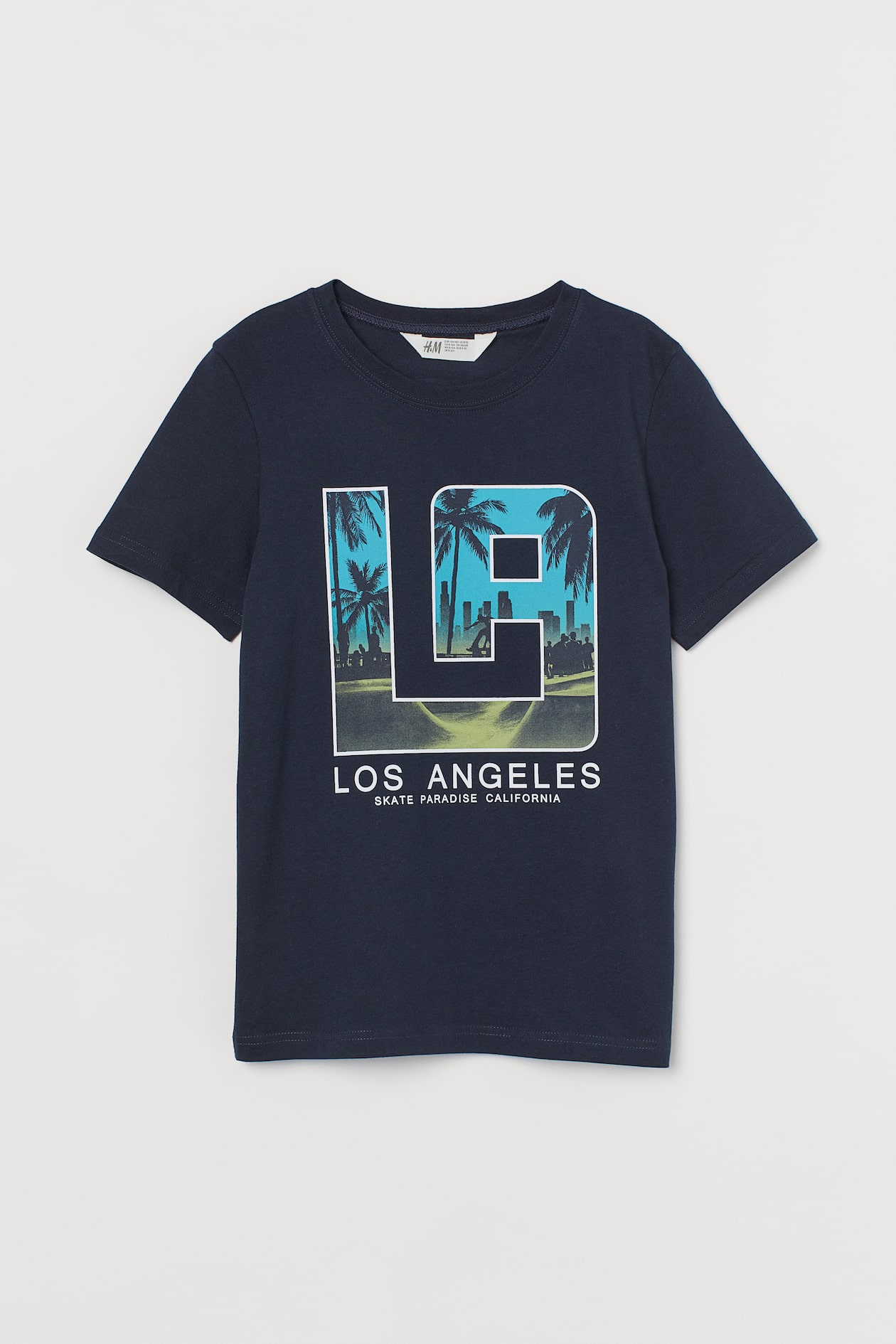 Printed T-shirt - Round Neck - Short sleeve - Navy blue/LA - Kids | H&M US