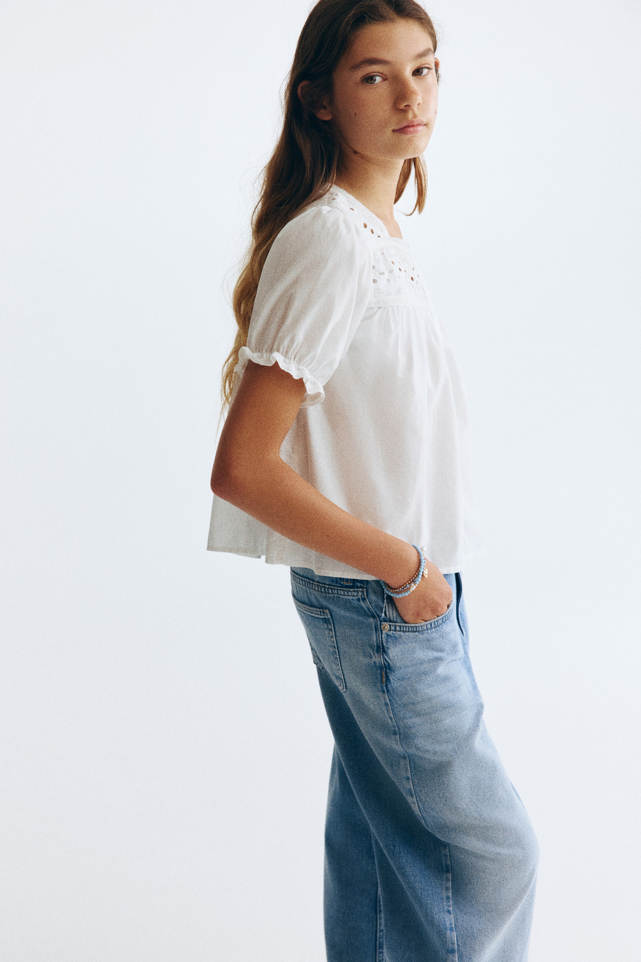 Детские блузки H&M Puff-Sleeved Cotton Blouse — фото 3
