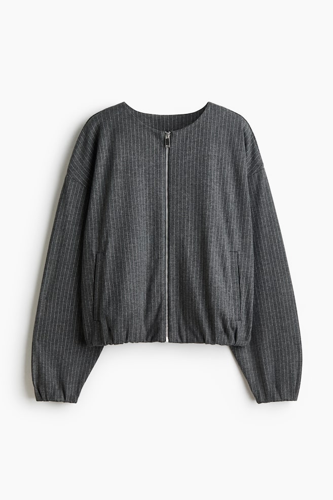 Oversized jersey jacket - Grey marl/Pinstriped/Dark beige/Dark turquoise - 1