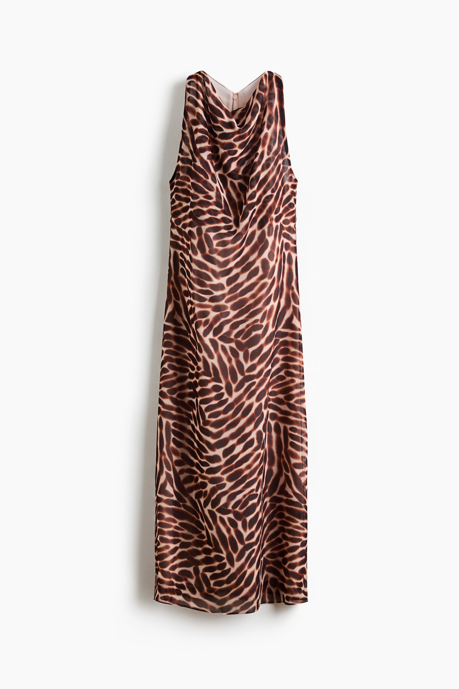 Sleeveless cowl-neck dress - Light beige/Patterned/Dark brown - 1