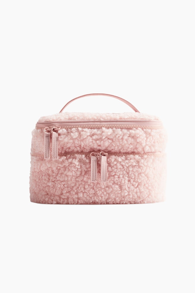 Trousse de toilette à deux étages en tissu peluche - Rose ancien - 1