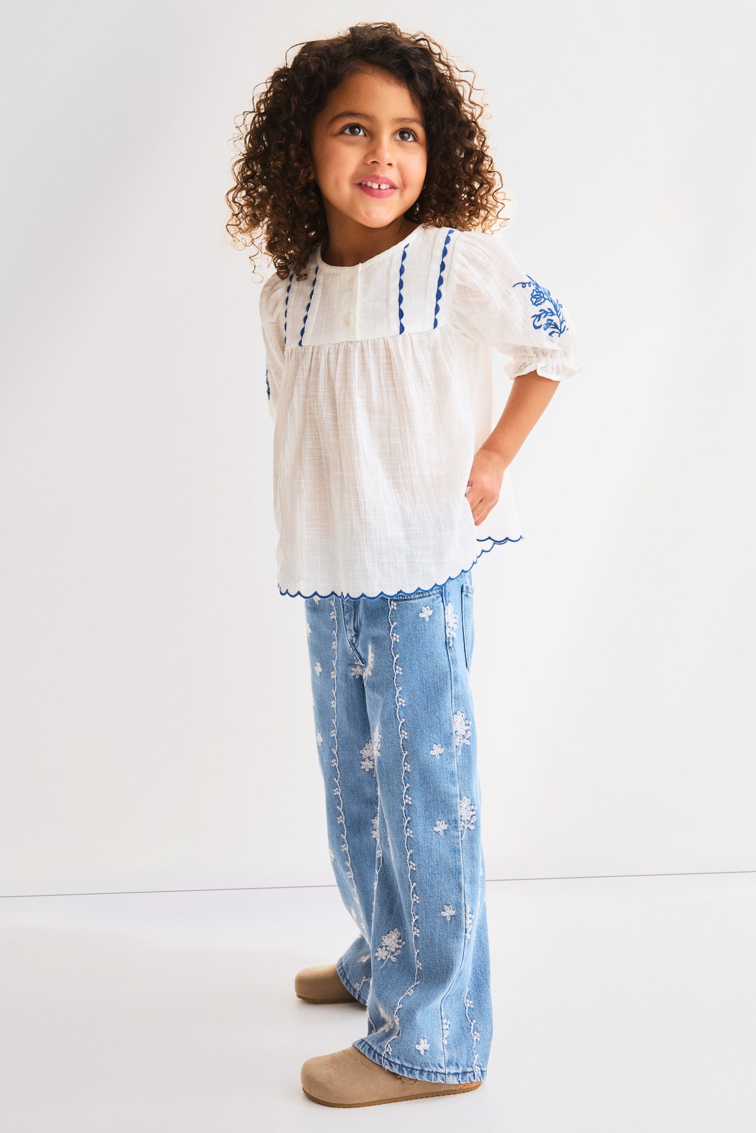 Wide Leg Jeans із вишивкою - Блакитний денім - 3