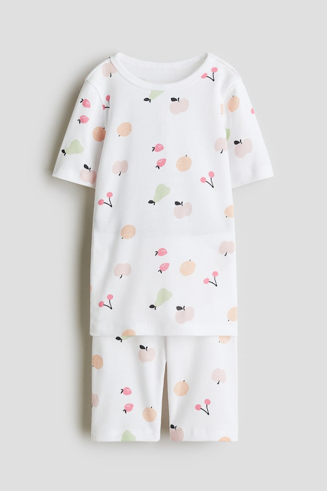 Snug-Fit Printed Cotton Pajamas - Light dusty green/fruit/Light dusty green/hearts - 1