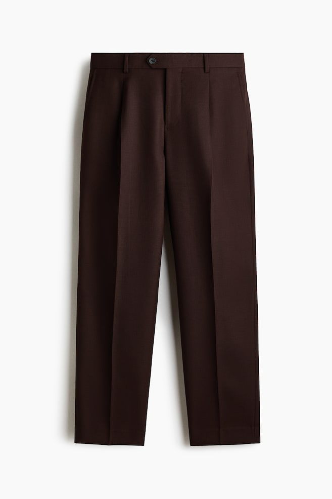 Regular Fit Wool-blend suit trousers - Dark brown/Dark khaki green - 1
