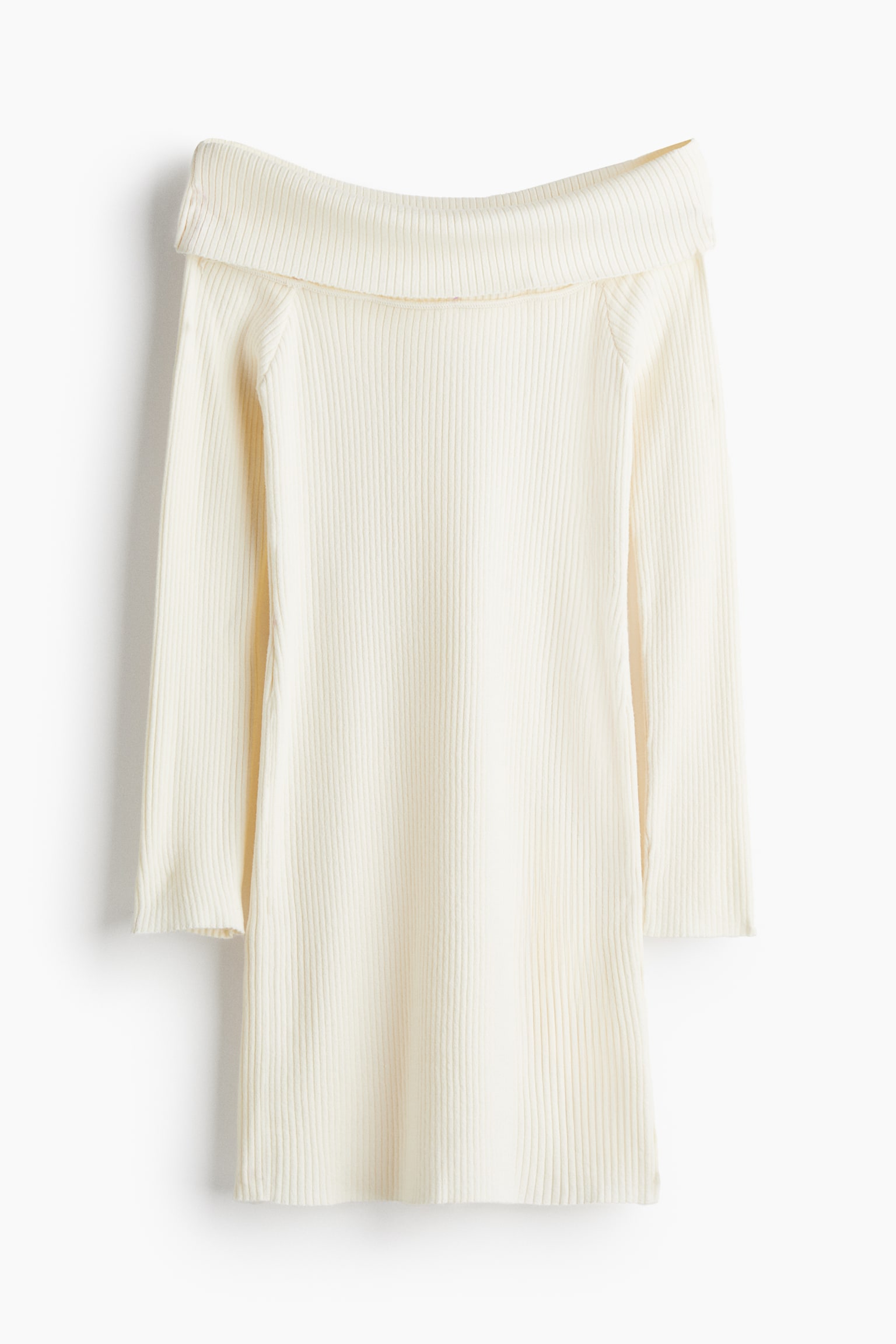 Off The Shoulder Rib Knit Dress - Cream/Cream/Stripe - 2