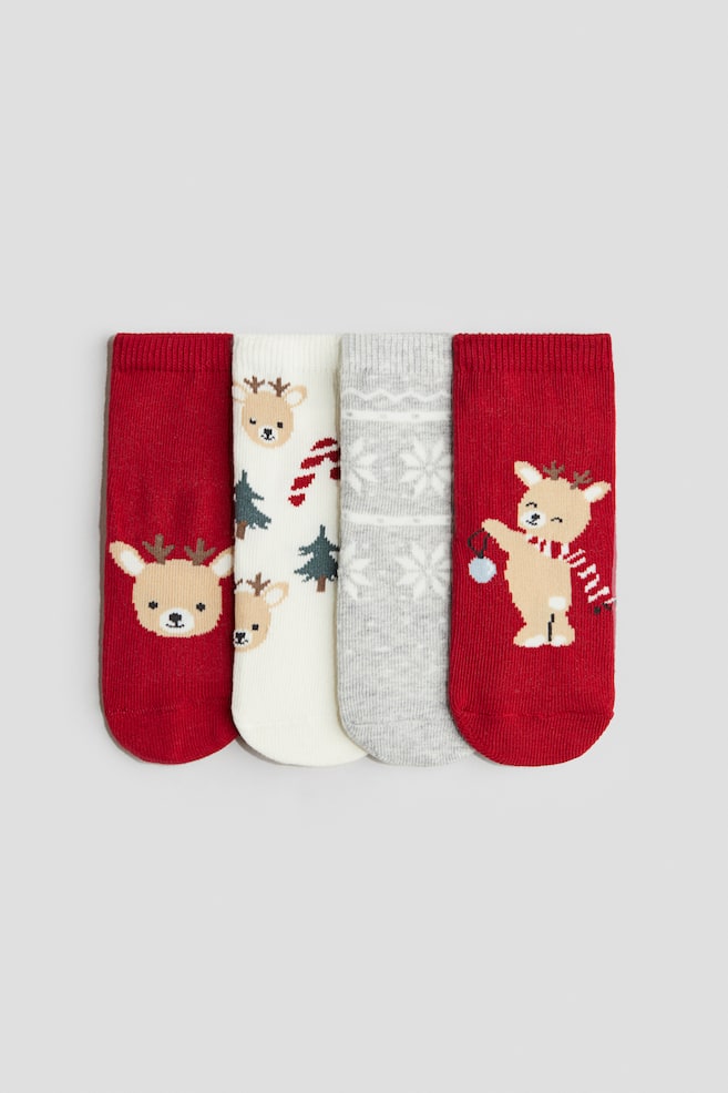 4-pack socks - Red/Reindeer/Red/Reindeer/Light pink/Cat/Black/Halloween/Green/Beige/White/Cream/Teddy bears/Blue/Cars - 1
