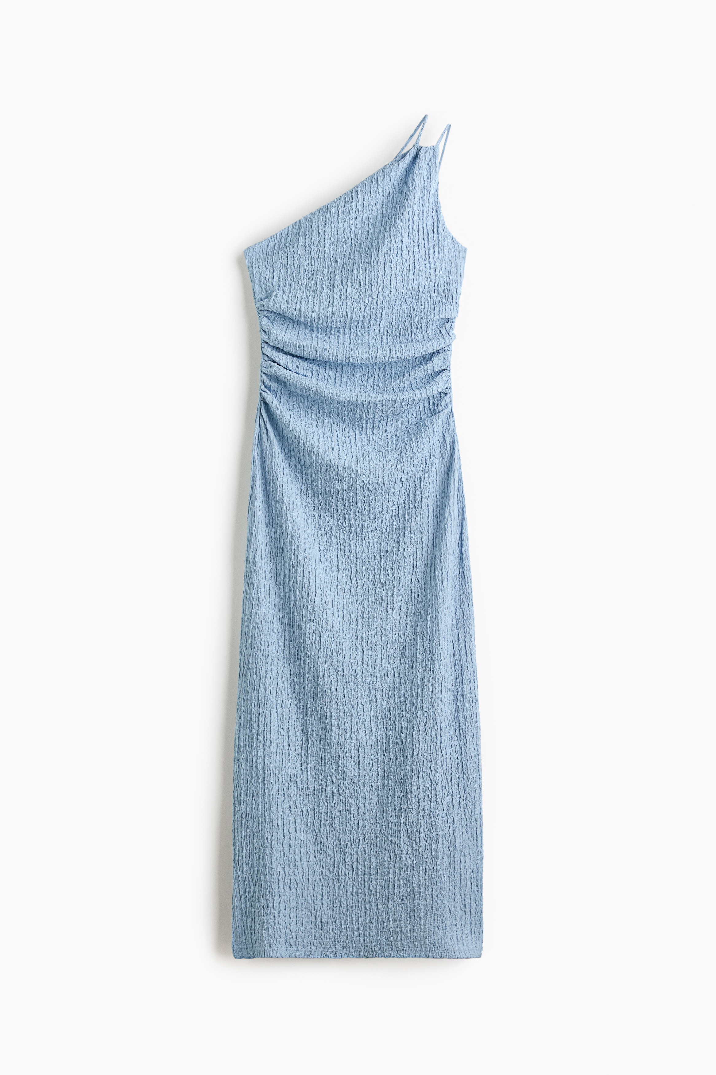Crinkled One-Shoulder Dress - Light blue
