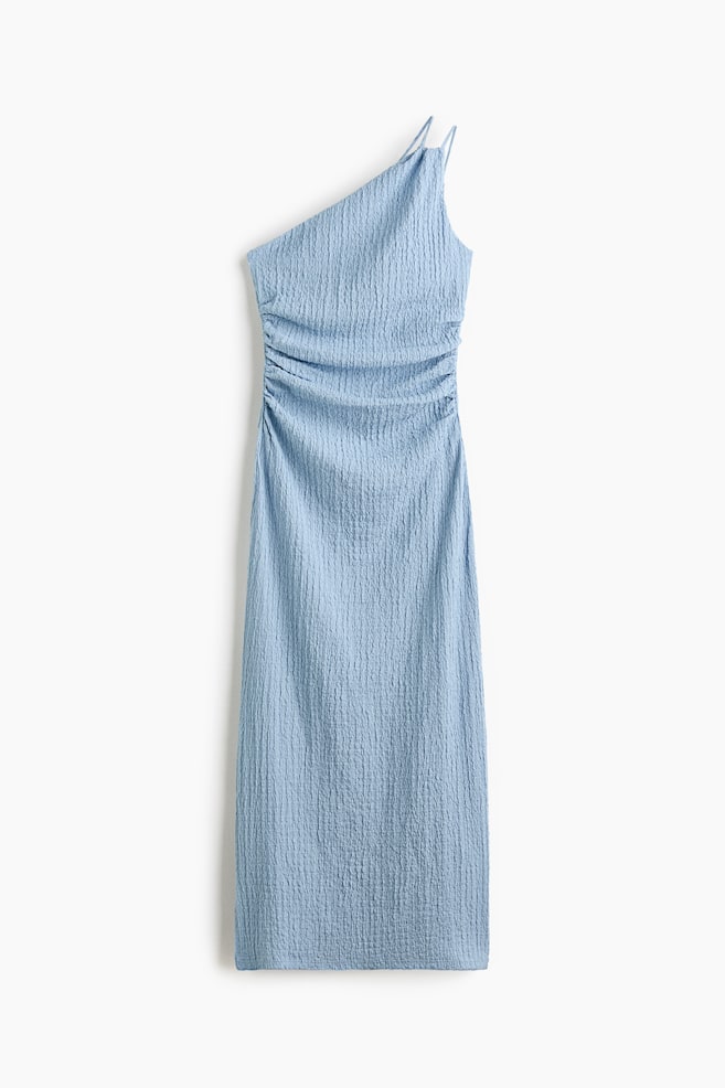 Gecrinkeltes One-Shoulder-Kleid - Hellblau - 1