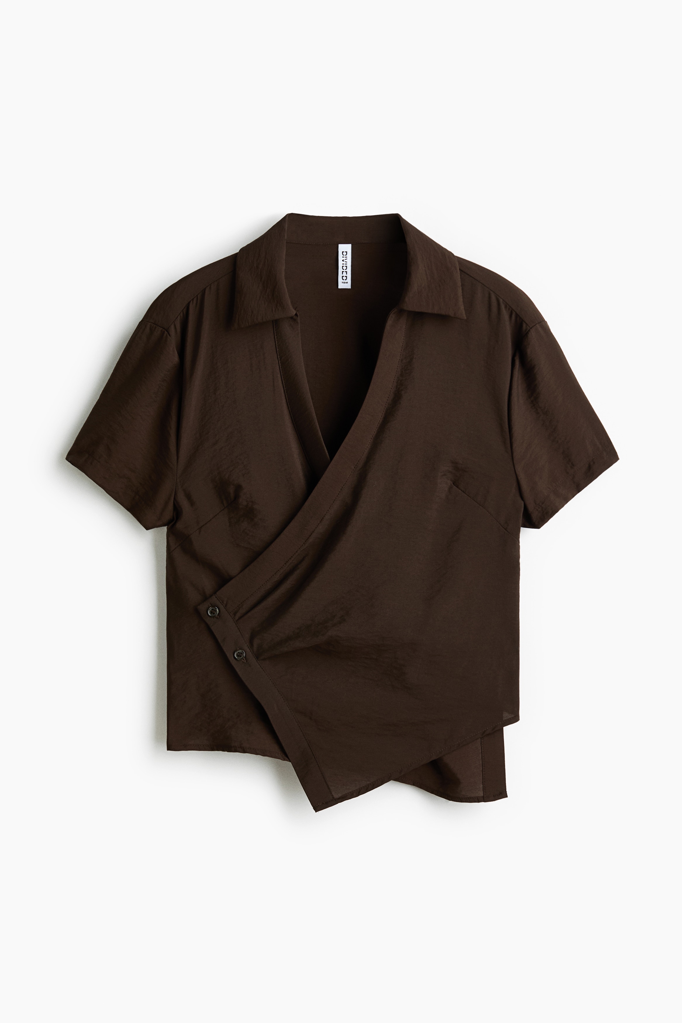 Short-sleeved wrap shirt - Dark brown/Cream