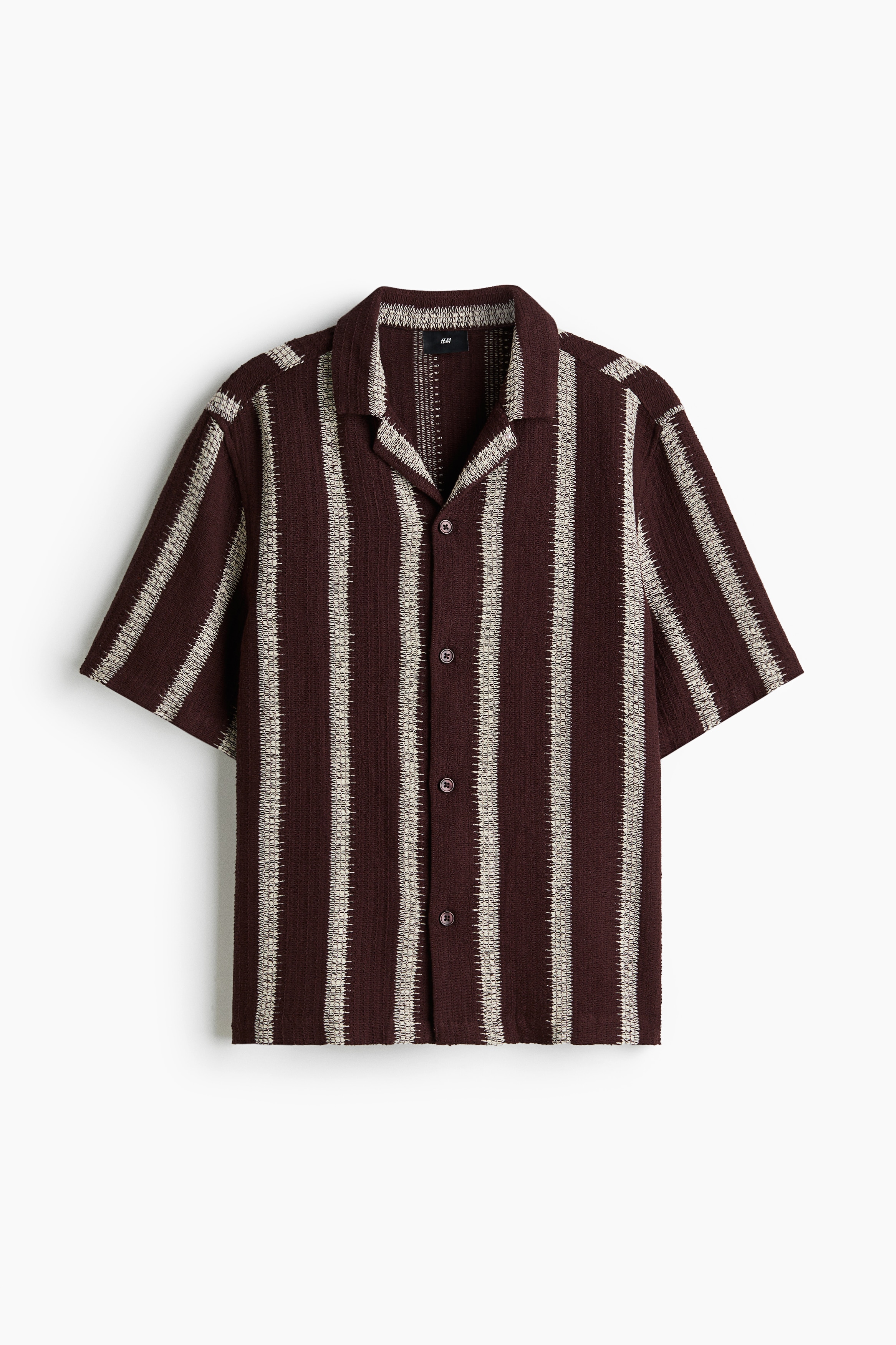 Regular Fit Crochet Look Resort Shirt - Dark plum/Stripe/Black/Stripe