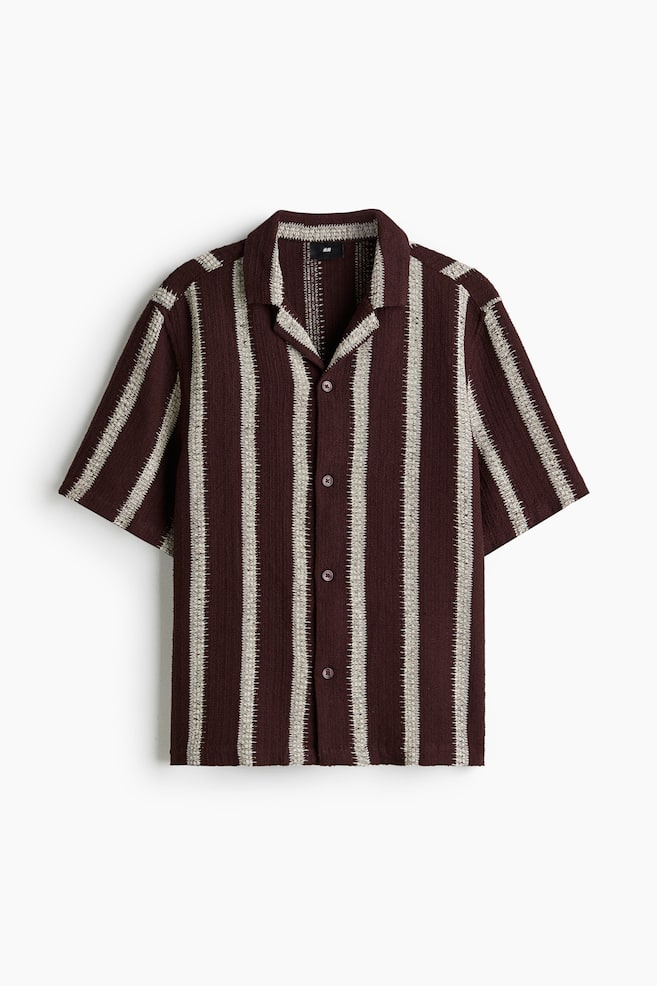 Regular Fit Crochet Look Resort Shirt - Dark plum/Stripe/Black/Stripe - 1