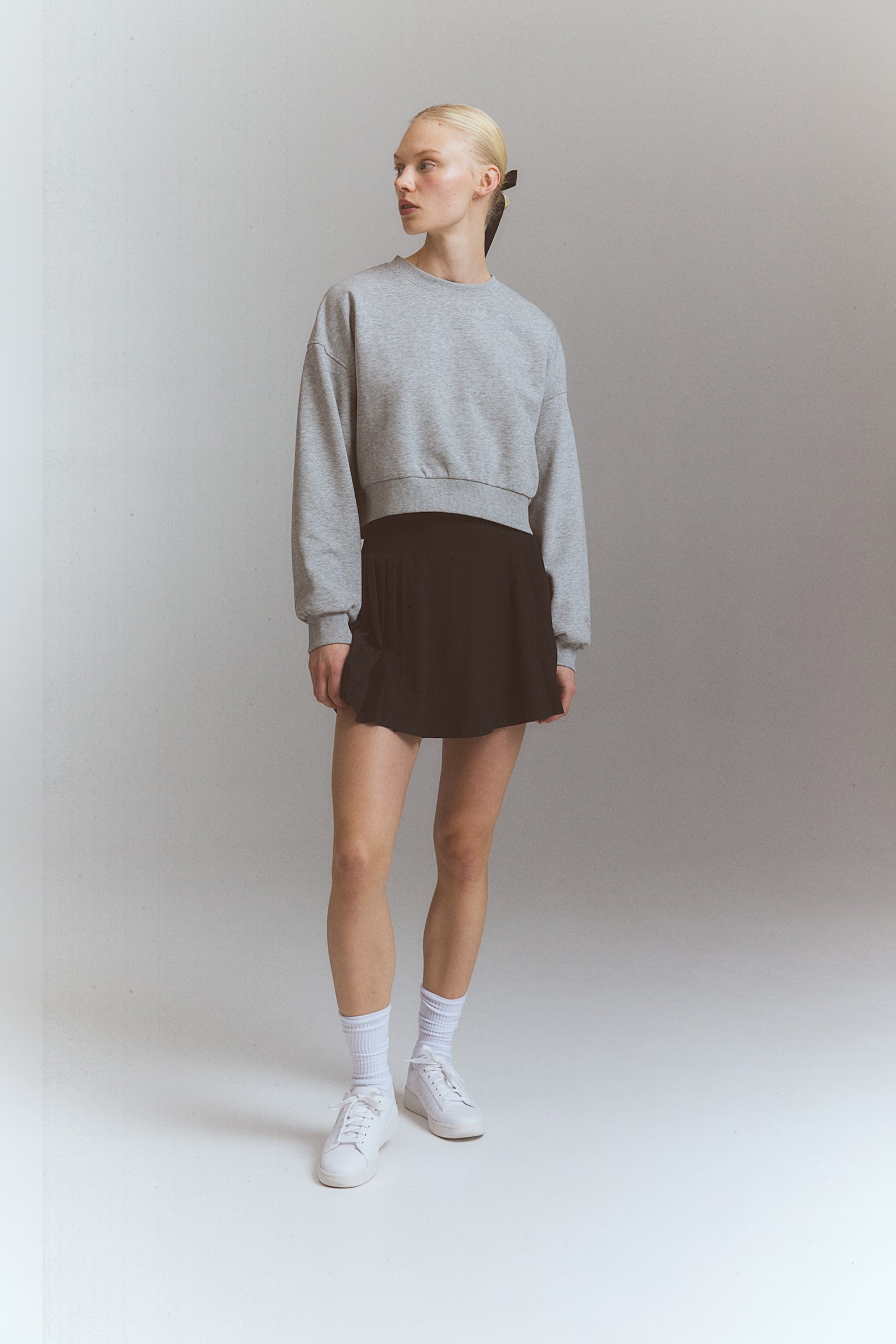 Cropped sweatshirt - Light grey marl/Blue/Light pink - 2