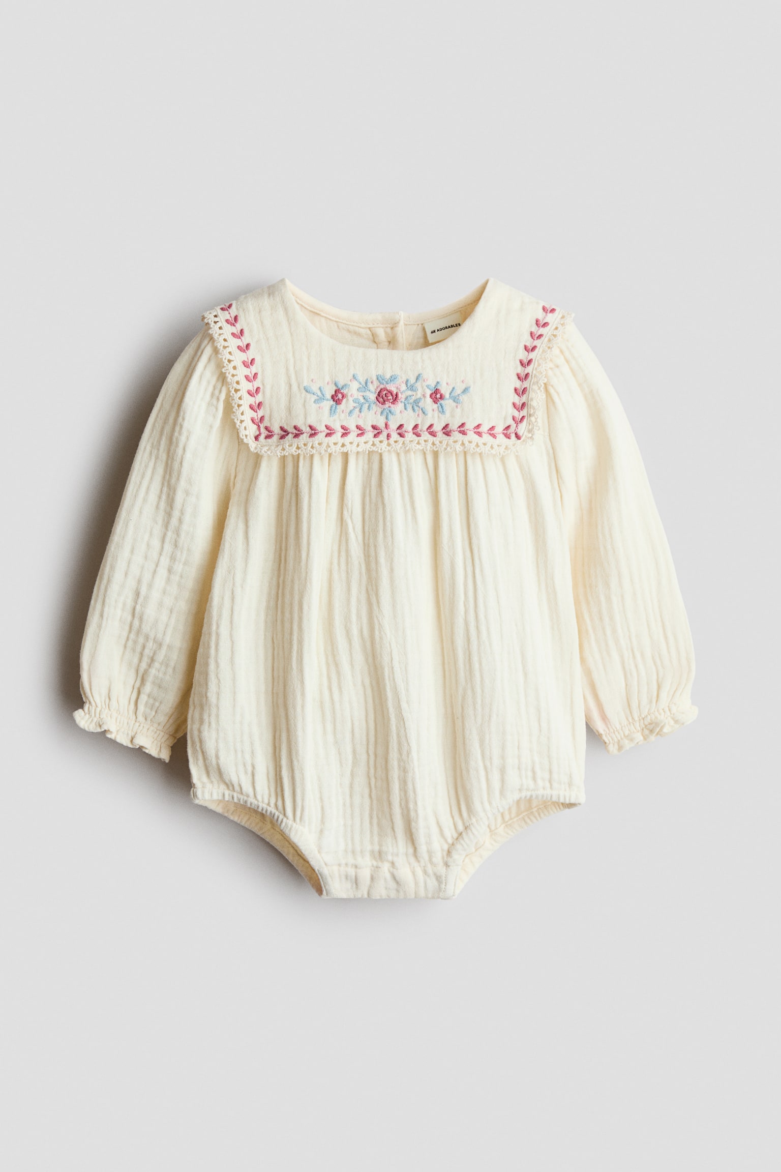 Embroidery-detail cotton romper suit - Cream/Flowers