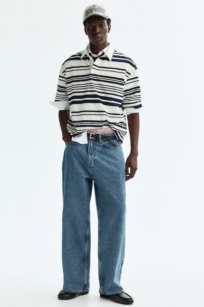 Loose-Fit Cotton Rugby Shirt - White/striped/Burgundy/striped - 4