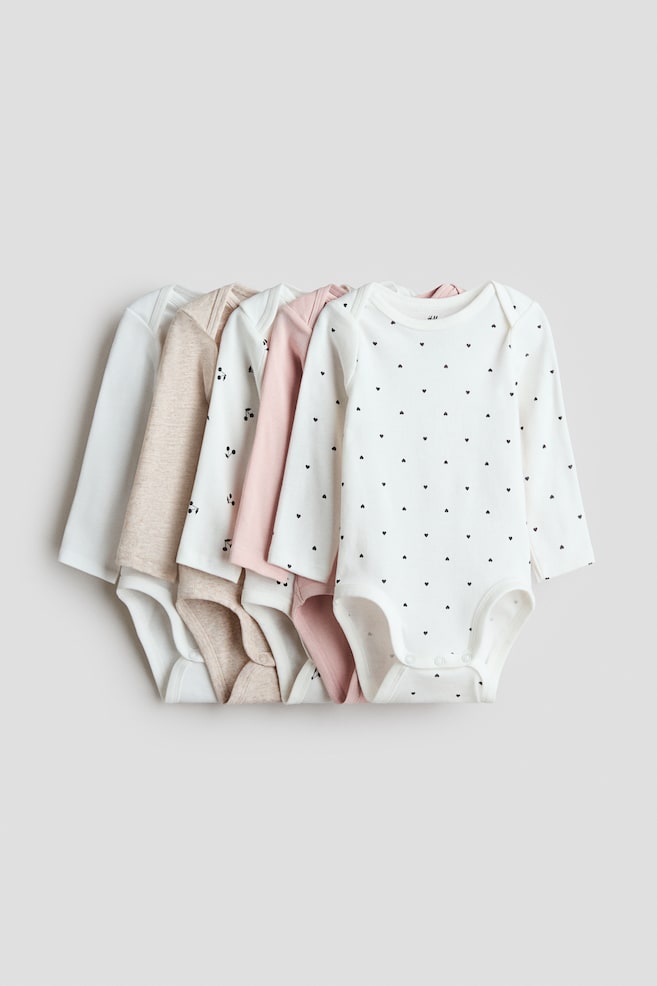 5-pack envelope-neck bodysuits - ライトピンク／ハート - 1