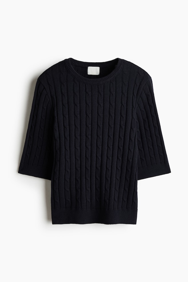Top en tejido trenzado con mangas cortas - Azul marino/Rojo oscuro/Crema - 1