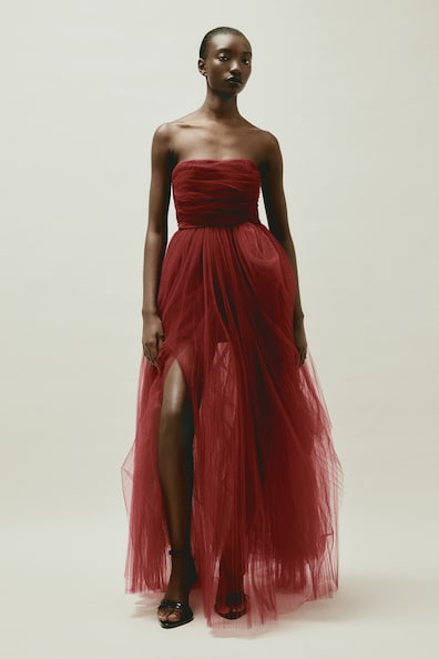 Voluminous tulle dress - Sleeveless - Long - Dark red - Ladies | H&M GB