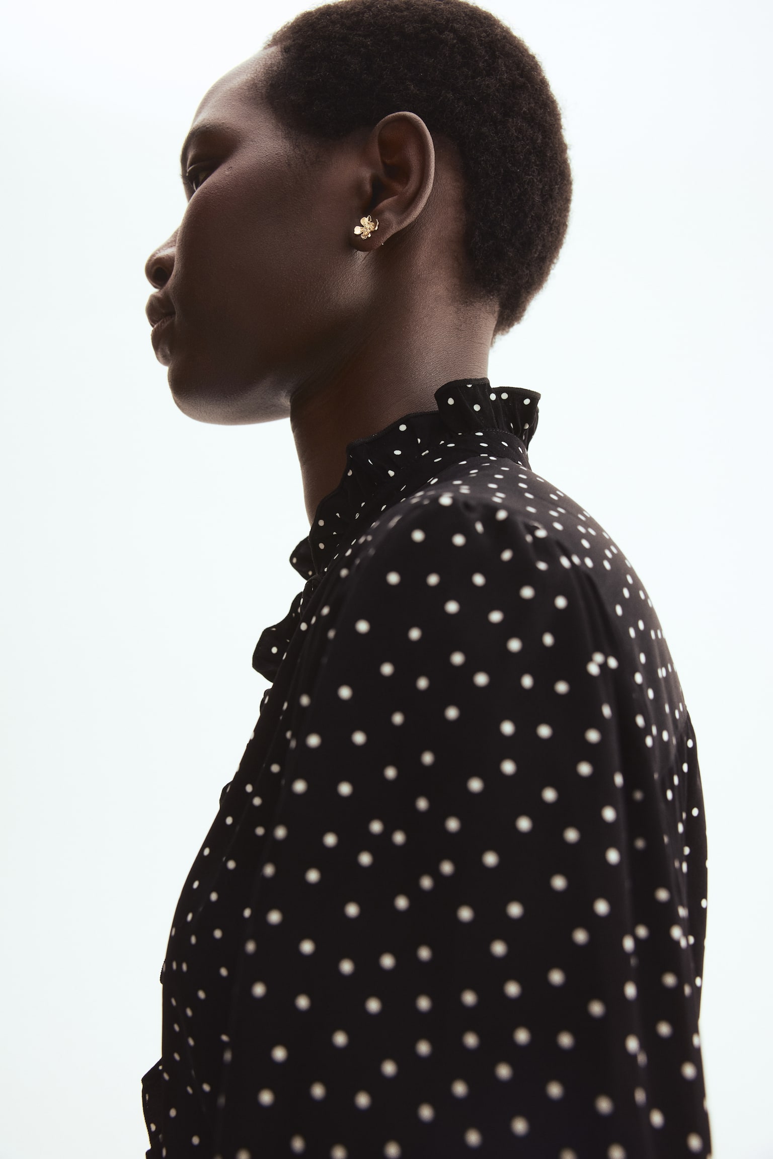 Frill-trimmed dress - Black/Spotted/Dark brown - 3
