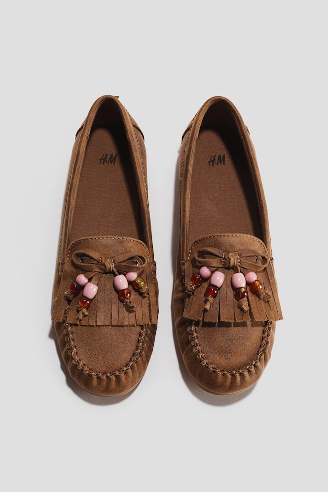 Fringe-Trimmed Loafers - Brown - 1