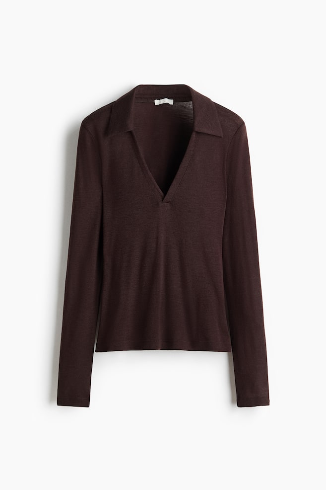 Wool jersey top - Dark brown/Grey marl - 1