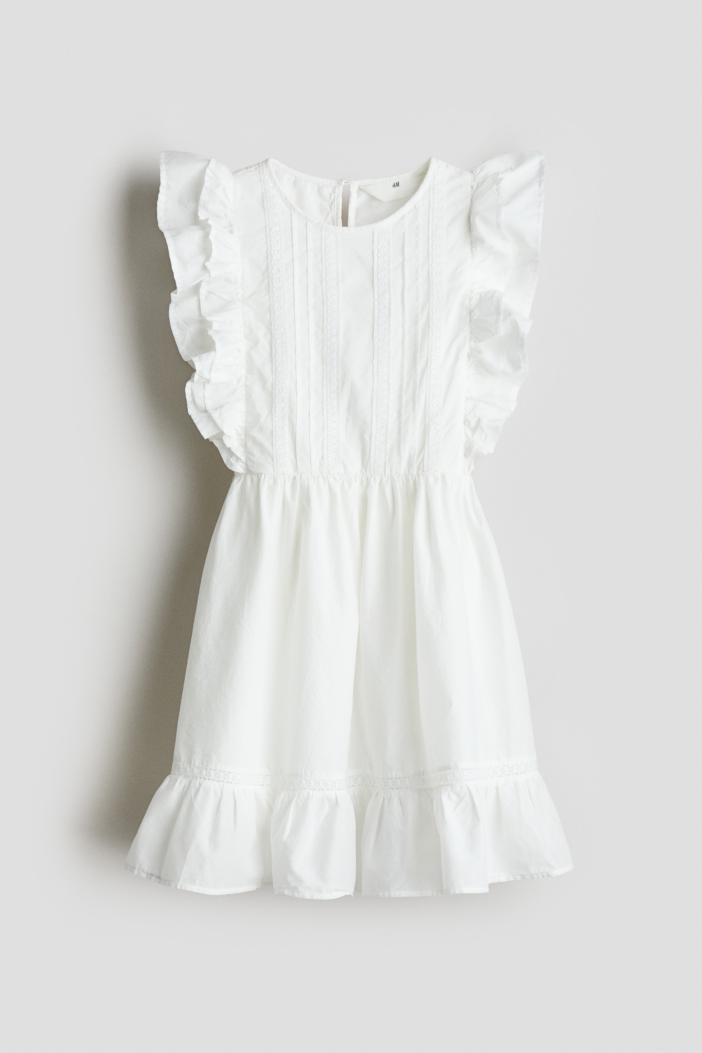 荷葉邊棉質洋裝 - 白色/淺丹寧藍