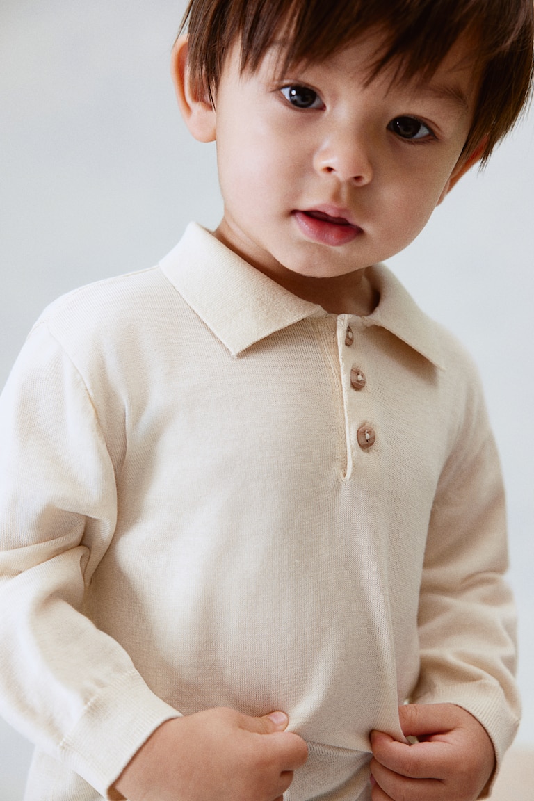 Silk-Blend Polo Sweater Cream Kids H&M US