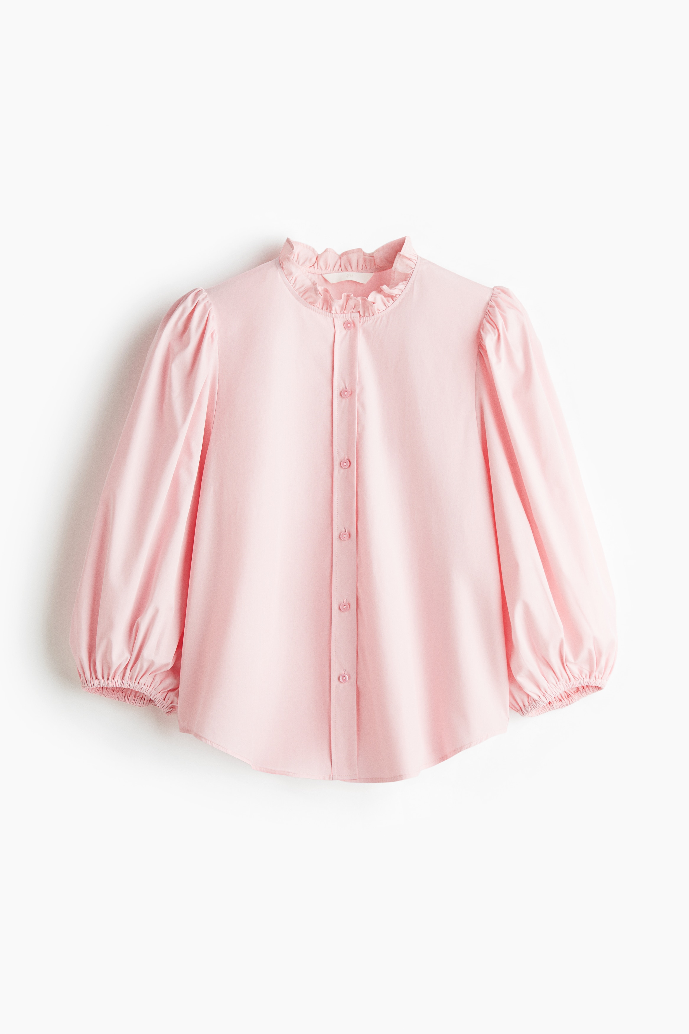 Yakası Fırfırlı Poplin Bluz - Açık pembe/Beyaz/Mavi