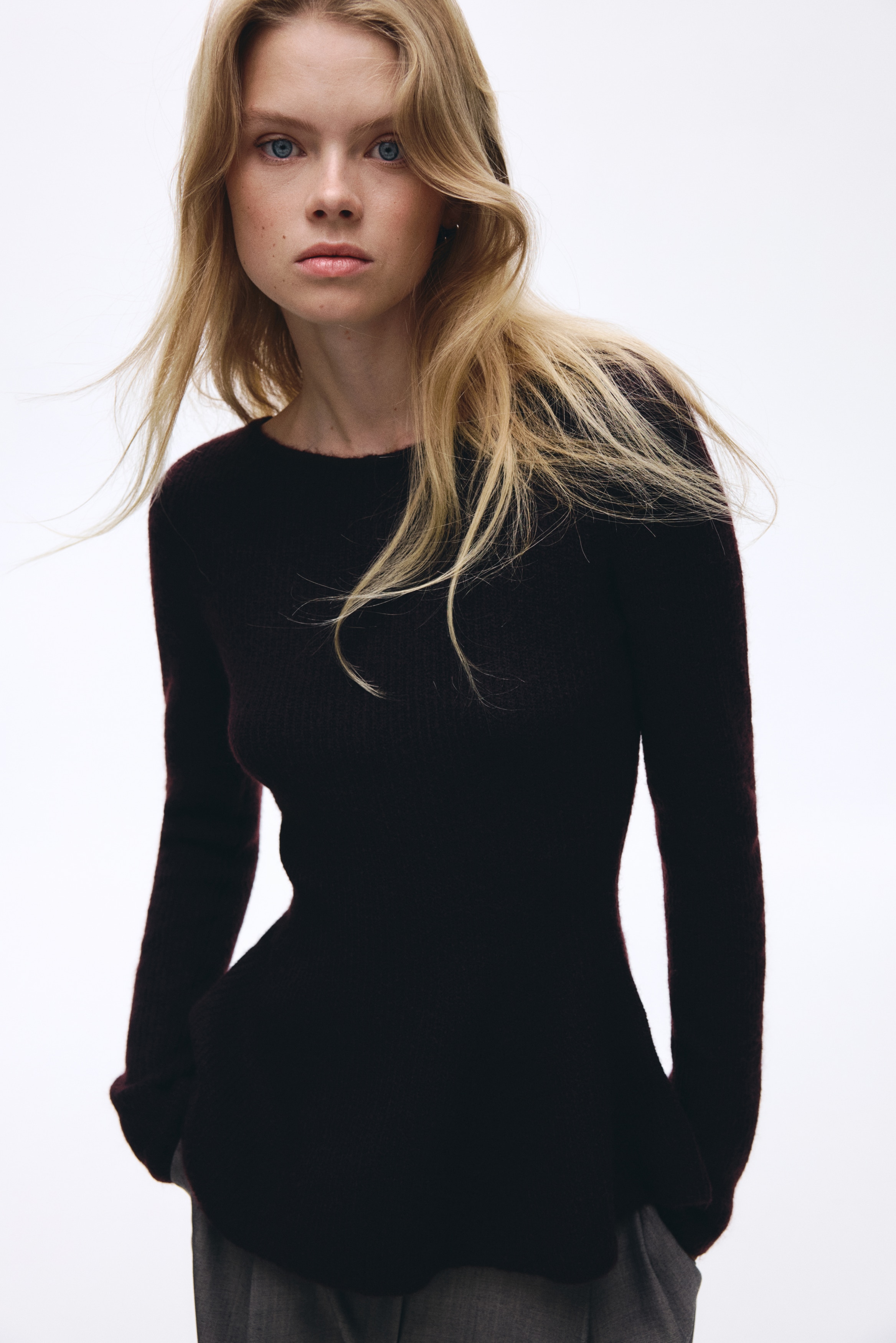 Rib-Knit Peplum Top - Burgundy - Ladies | H&M US