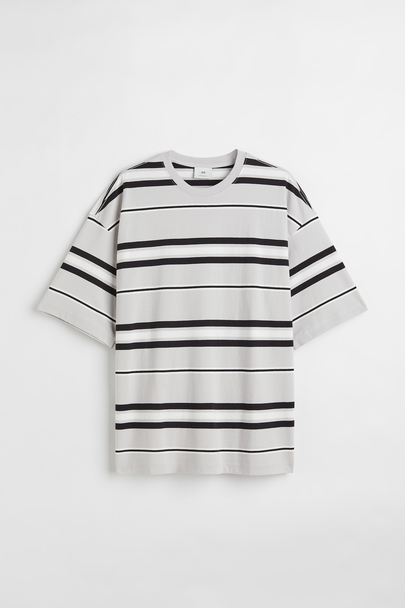 Bavlněné tričko Oversized Fit - Světle šedá/proužek