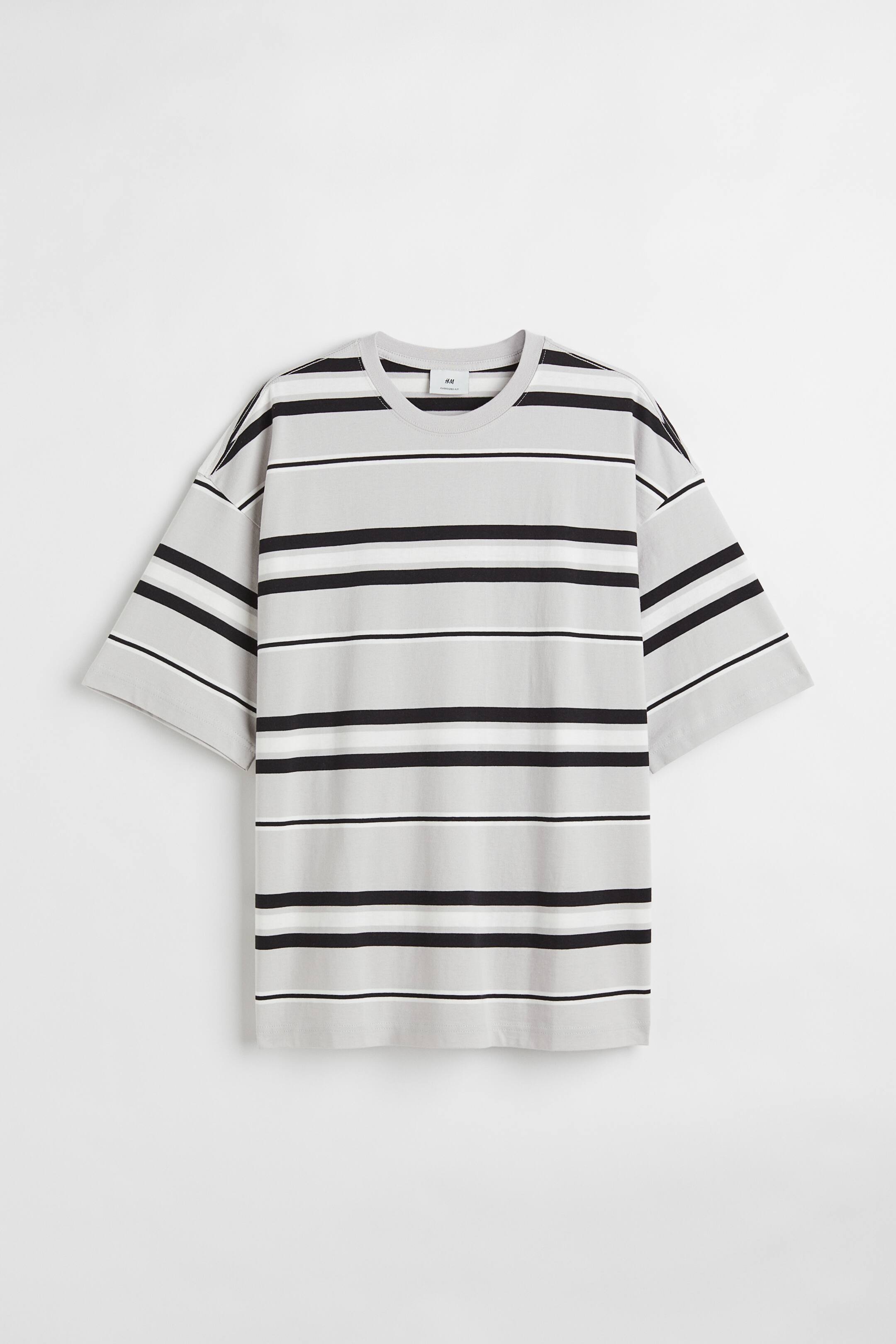Größeres Bild ansehen: Baumwoll-T-Shirt Oversized Fit - Hellgrau/Gestreift - Men | H&M DE 1