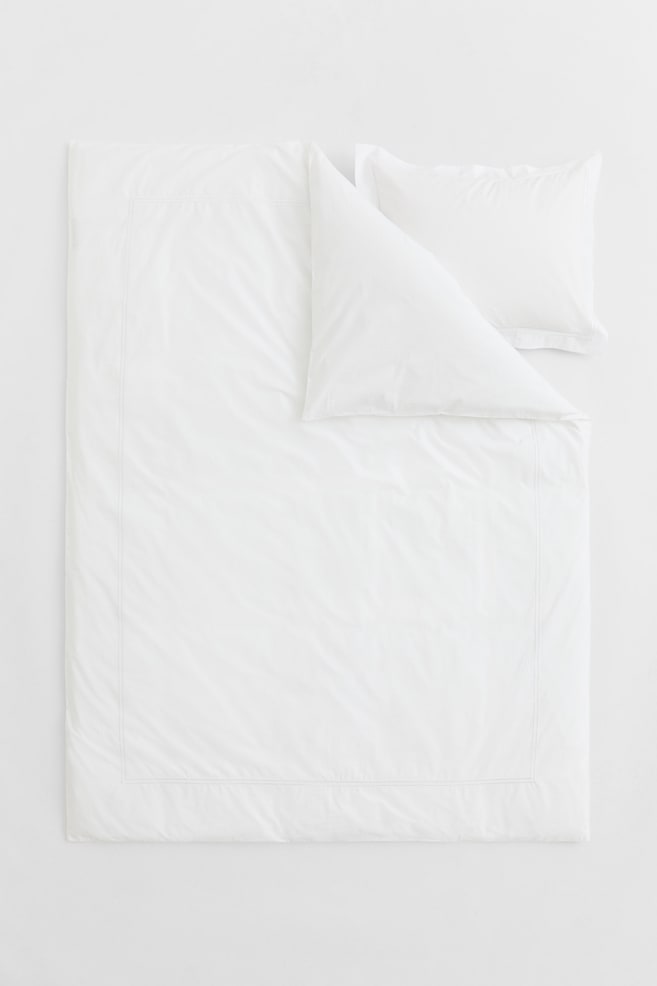 Parure de couette lit simple en percale de coton - Blanc/Blanc/noir - 4
