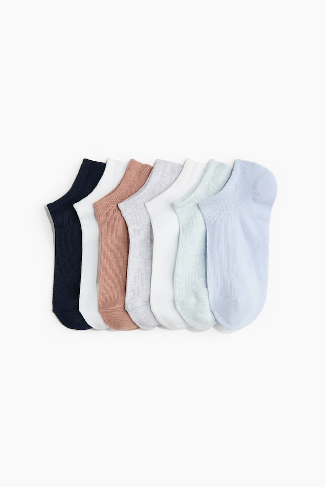 Socquettes, lot de 7 paires - Bleu clair/gris chiné/Marron foncé/beige/blanc/Crème/fleuri/Crème/fraises/Rose clair/fleuri/Blanc/côtelé/Blanc - 1