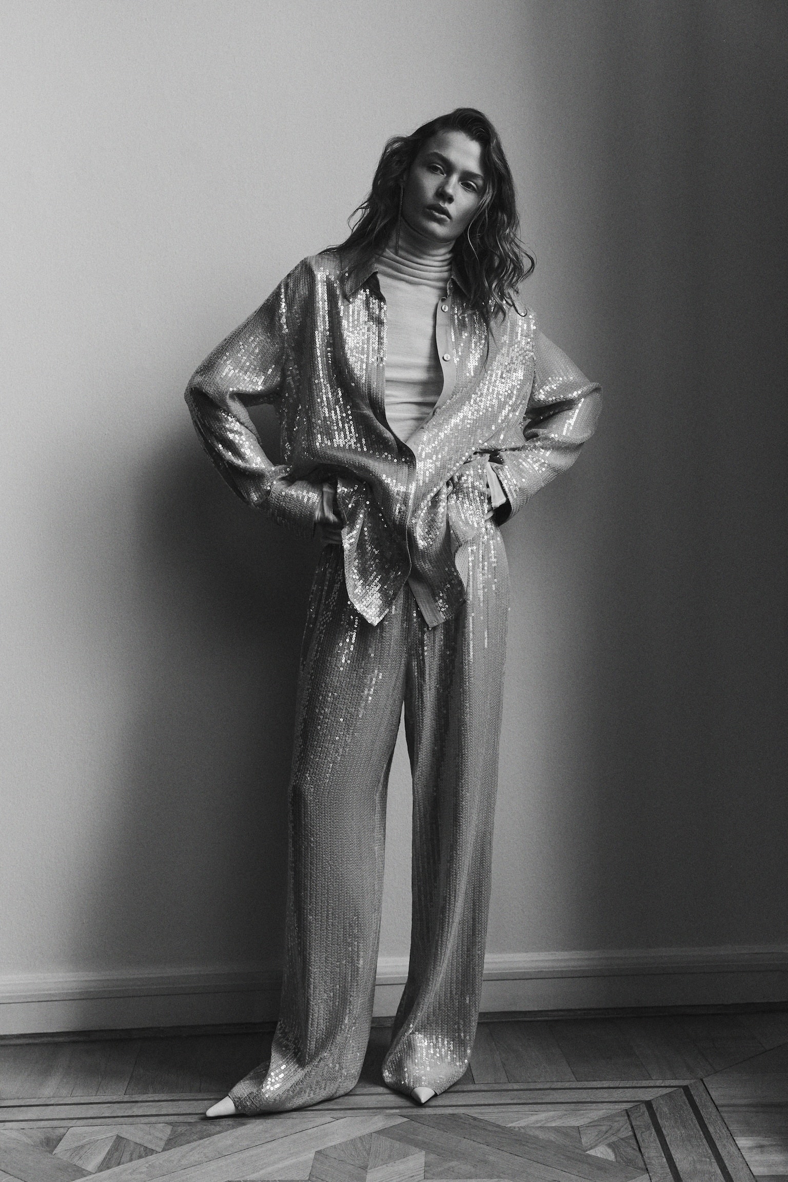 Spodnie z cekinami - Beżowy - 5