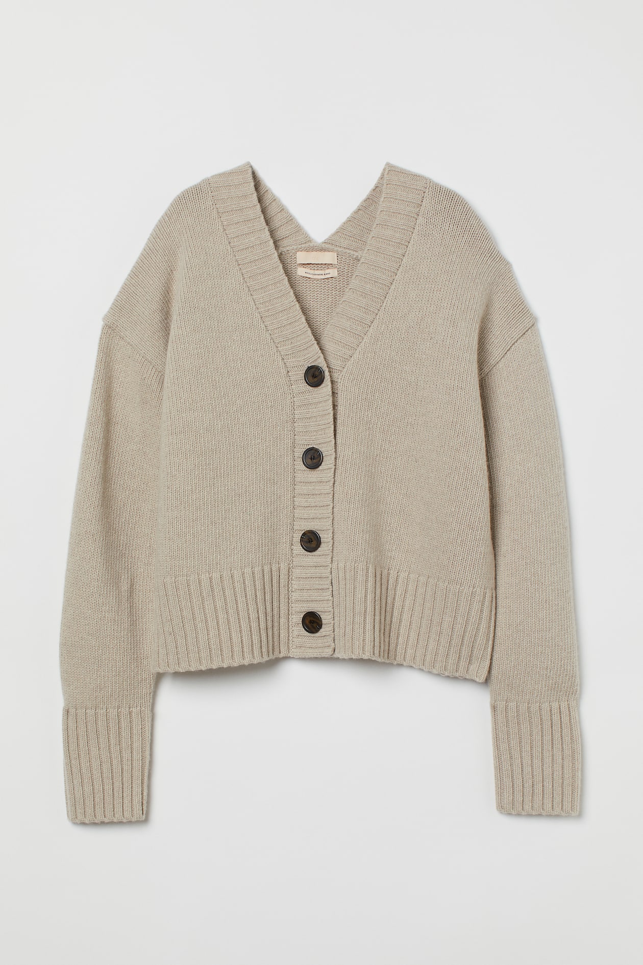 Cashmere-blend cardigan - V-neck - Long sleeve - Light beige - Ladies ...