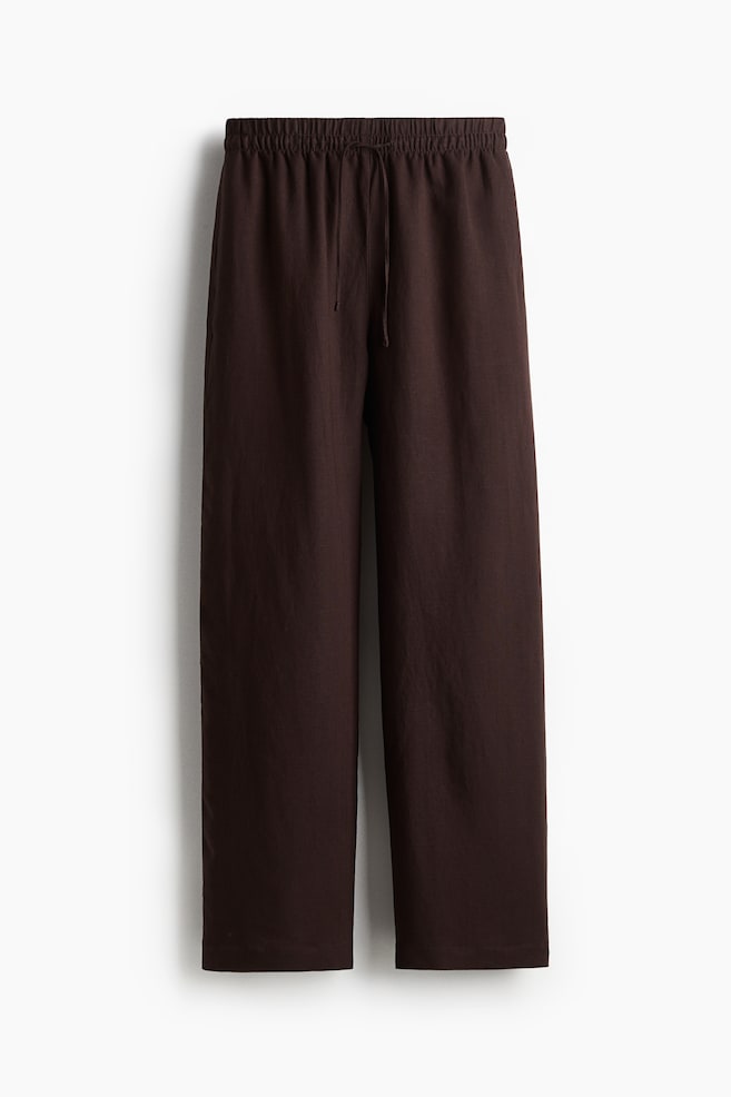Linen-Blend Pants - Dark brown/Light beige/White/Black/Light turquoise/White/light blue striped/Light beige/Cream/striped/Dark khaki green - 1